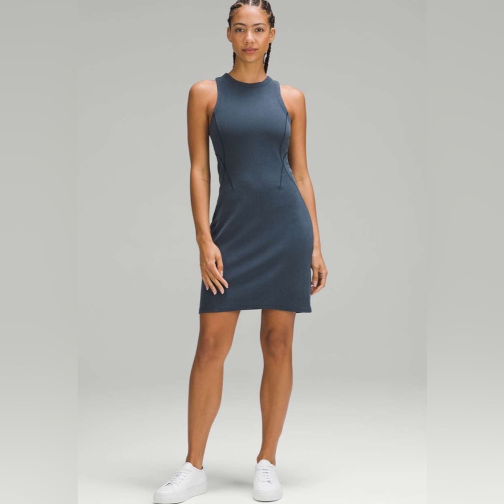 Lululemon Ribbed Softstreme Slim-Fit Tank Dress Size 12 True Navy NEW